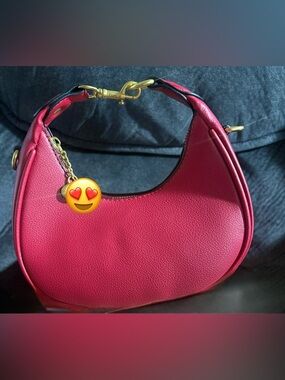 Chic Red Leather Crescent Bag by